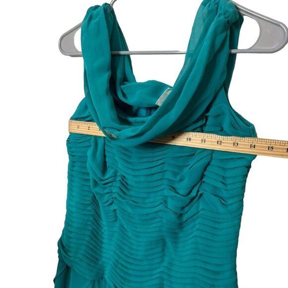 Tadashi Shoji Off Shoulder Maxi Dress Blue Women’s Size 8 Pleated Chiffon - Picture 11 of 16